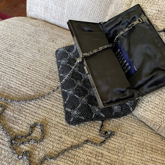 Vintage * HANSON & HILLARD * Black & Blue BEADED Evening PURSE (shoulder chain) - Picture 5 of 6